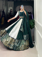Thumbnail for Lorenvalley Green Pure Rayon with Plain And Printed With Paper Mirror Work Lace And Gota Patti Touch Up Lehenga Choli - Distacart