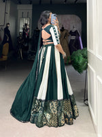 Thumbnail for Lorenvalley Green Pure Rayon with Plain And Printed With Paper Mirror Work Lace And Gota Patti Touch Up Lehenga Choli - Distacart