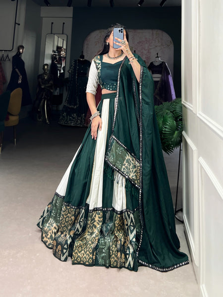 Lorenvalley Green Pure Rayon with Plain And Printed With Paper Mirror Work Lace And Gota Patti Touch Up Lehenga Choli - Distacart