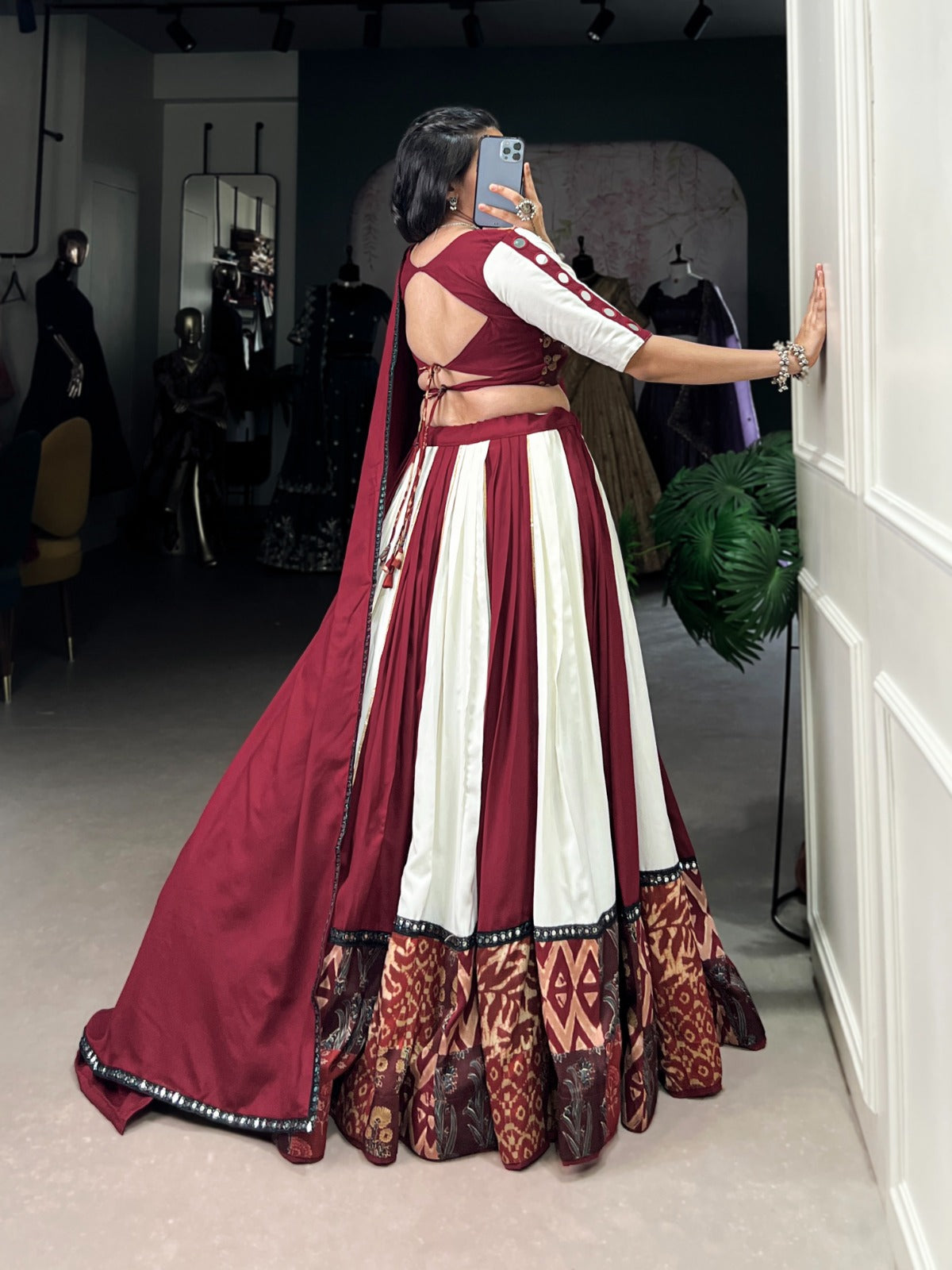 Lorenvalley Maroon Pure Rayon with Plain And Printed With Paper Mirror Work Lace And Gota Patti Touch Up Lehenga Choli - Distacart