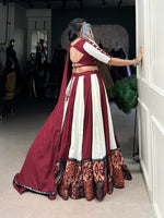 Thumbnail for Lorenvalley Maroon Pure Rayon with Plain And Printed With Paper Mirror Work Lace And Gota Patti Touch Up Lehenga Choli - Distacart