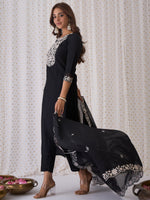 Thumbnail for Indo Era Black Embroidered Straight Kurta Trousers With Dupatta Set - Distacart