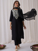 Thumbnail for Indo Era Black Embroidered Straight Kurta Trousers With Dupatta set - Distacart