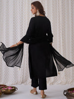 Thumbnail for Indo Era Black Embroidered Straight Kurta Trousers With Dupatta set - Distacart