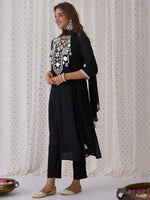 Thumbnail for Indo Era Black Embroidered Straight Kurta Trousers With Dupatta set - Distacart