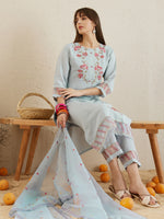 Thumbnail for Indo Era Blue Embroidered Straight Kurta Trousers With Dupatta set - Distacart