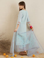 Thumbnail for Indo Era Blue Embroidered Straight Kurta Trousers With Dupatta set - Distacart