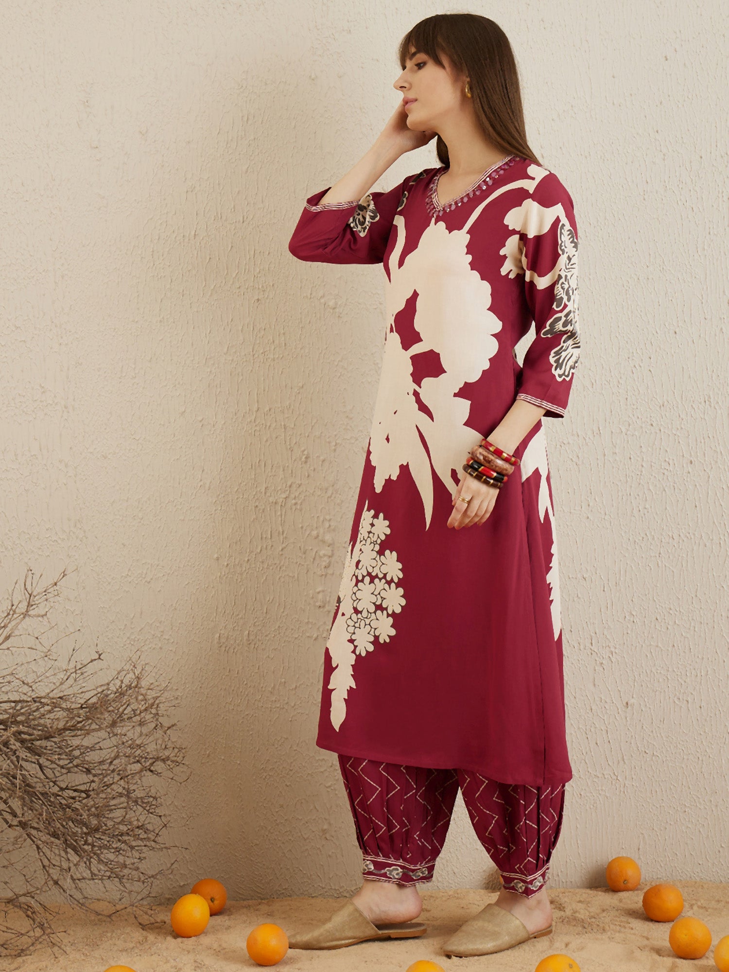 Indo Era Red Printed A-Line Kurta Salwar set - Distacart