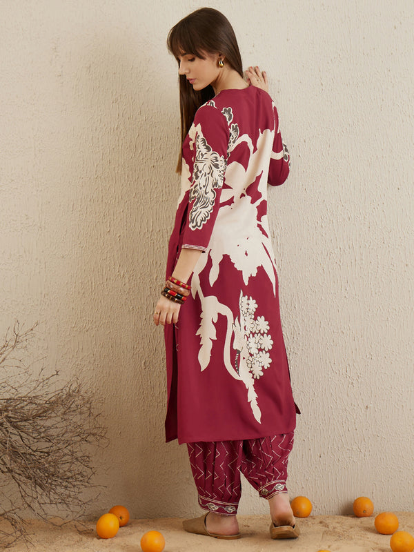 Indo Era Red Printed A-Line Kurta Salwar set - Distacart