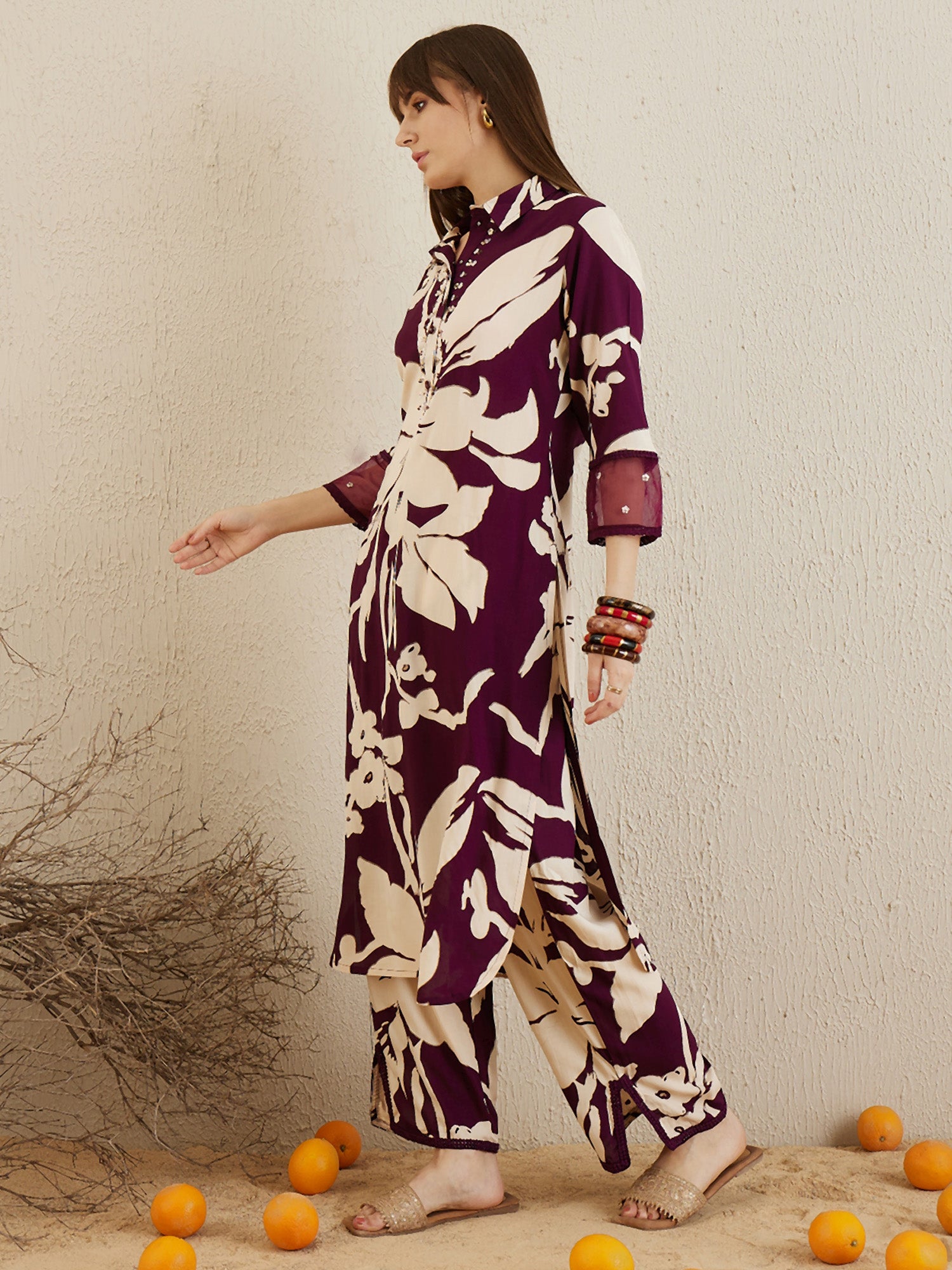 Indo Era Burgundy Printed Straight Kurta Trousers set - Distacart