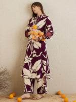 Thumbnail for Indo Era Burgundy Printed Straight Kurta Trousers set - Distacart