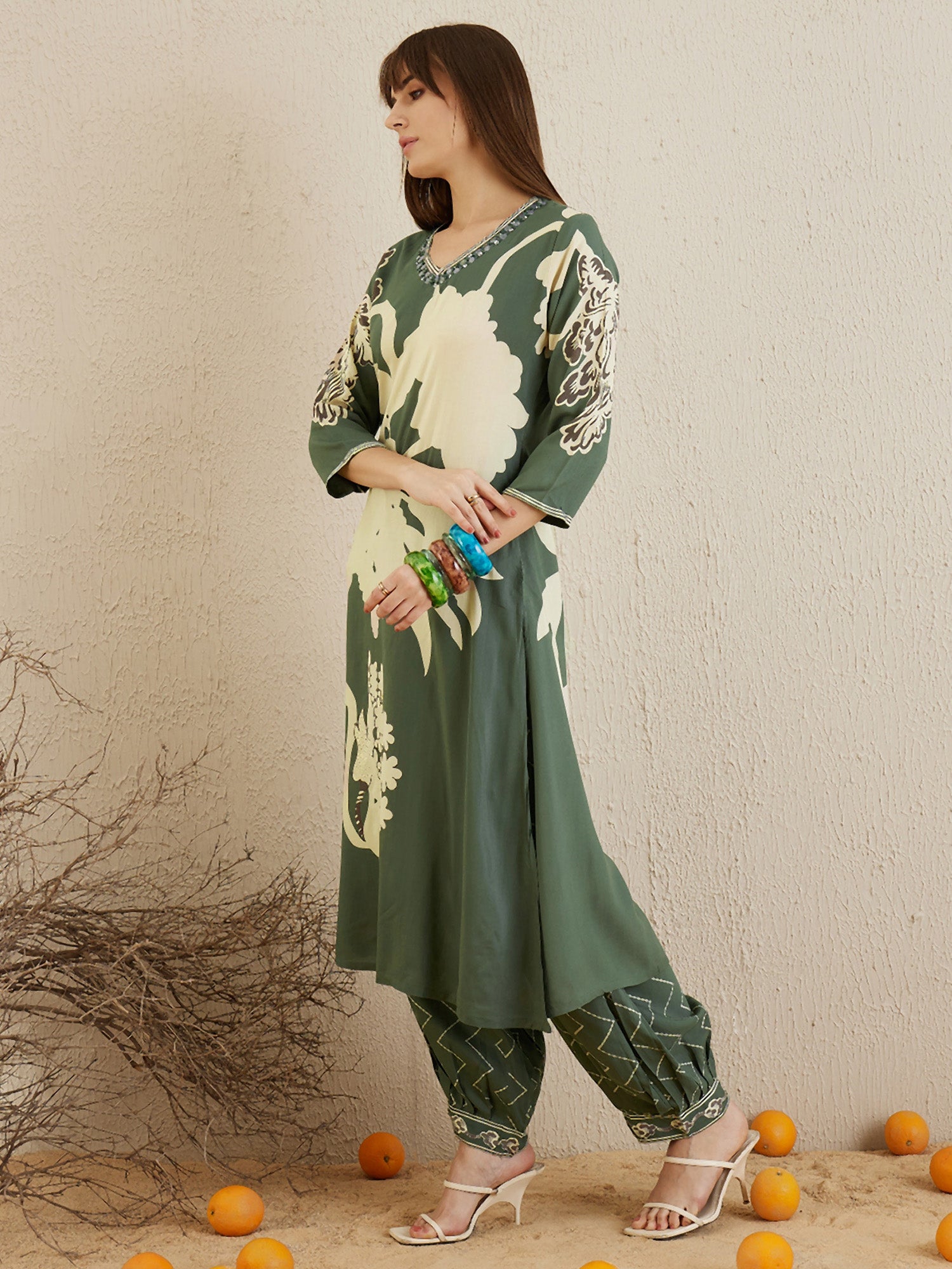 Indo Era Green Printed A-Line Kurta Salwar set - Distacart