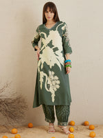 Thumbnail for Indo Era Green Printed A-Line Kurta Salwar set - Distacart