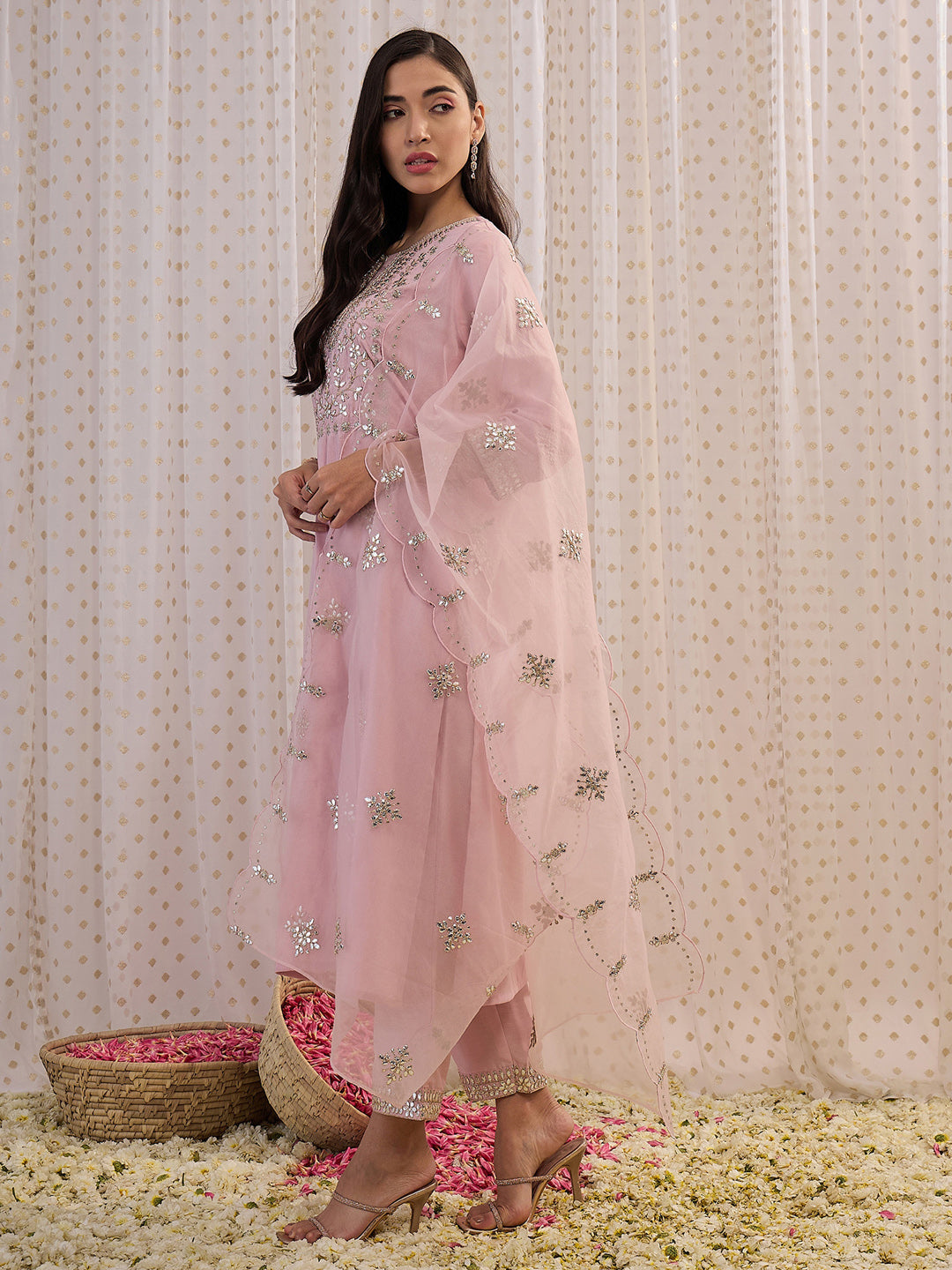Indo Era Pink Embroidered Straight Kurta Trousers With Dupatta set - Distacart