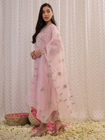 Thumbnail for Indo Era Pink Embroidered Straight Kurta Trousers With Dupatta set - Distacart