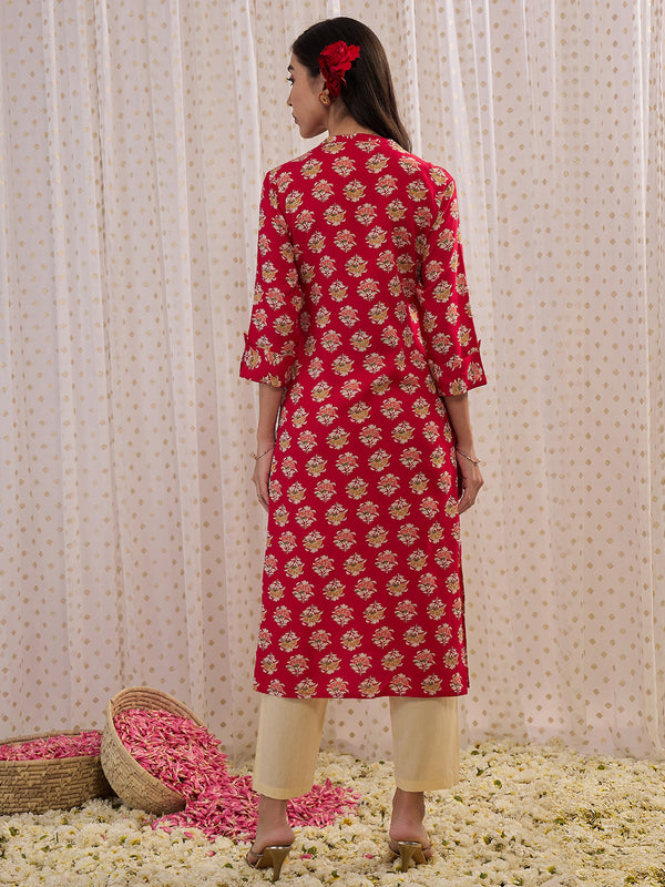 Indo Era Pink Printed Straight Kurta - Distacart