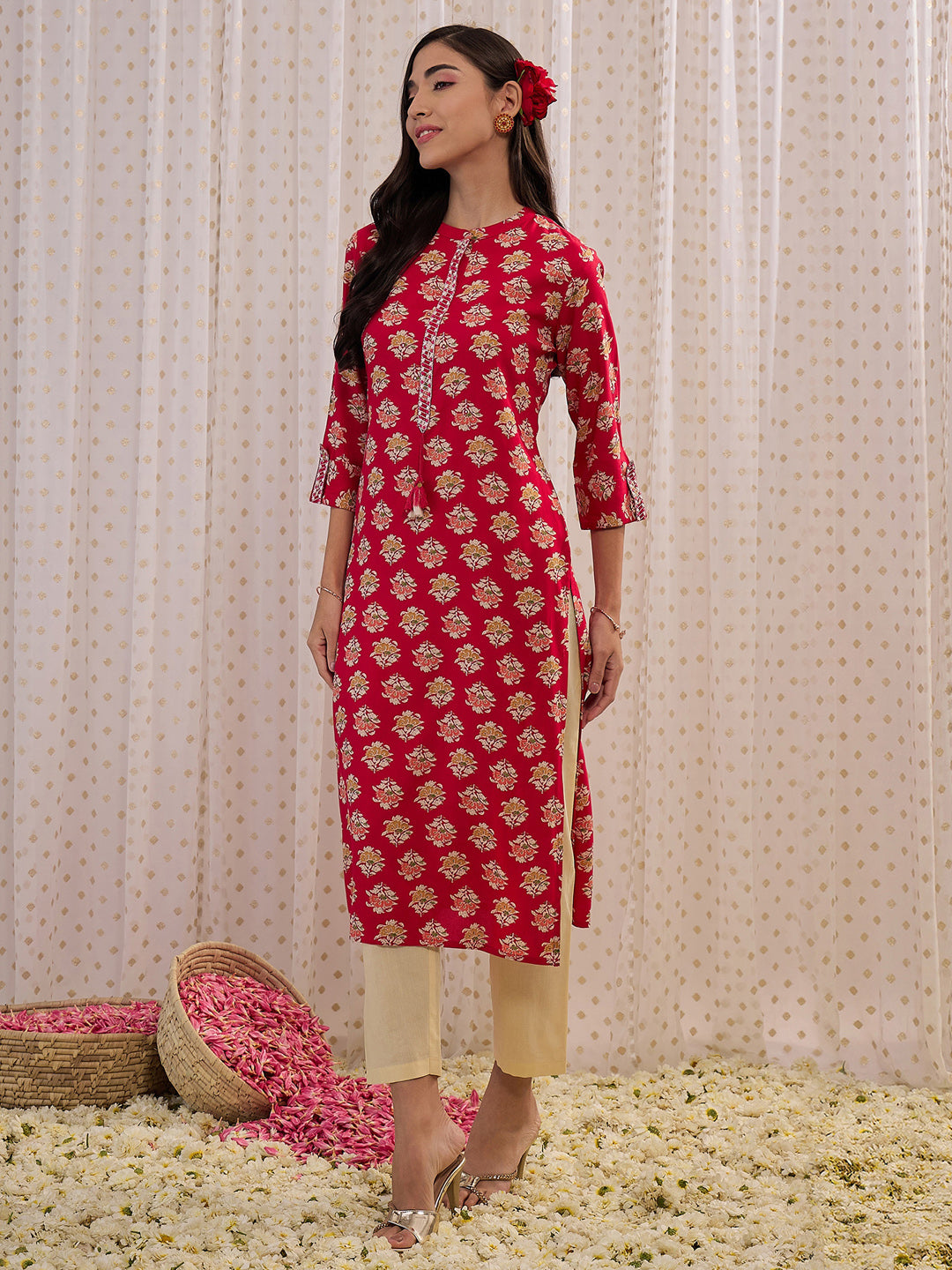 Indo Era Pink Printed Straight Kurta - Distacart