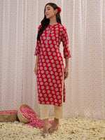 Thumbnail for Indo Era Pink Printed Straight Kurta - Distacart