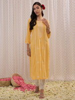 Thumbnail for Indo Era Yellow Embroidered Straight Kurta - Distacart
