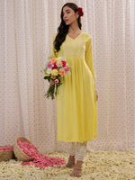 Thumbnail for Indo Era Yellow Embroidered A-Line Kurta - Distacart