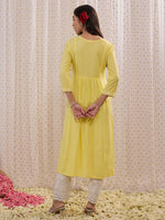 Thumbnail for Indo Era Yellow Embroidered A-Line Kurta - Distacart