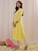 Thumbnail for Indo Era Yellow Embroidered A-Line Kurta - Distacart