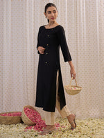 Thumbnail for Indo Era Black Solid Straight Kurta - Distacart