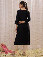 Thumbnail for Indo Era Black Solid Straight Kurta - Distacart