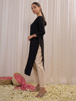 Thumbnail for Indo Era Black Solid Straight Kurta - Distacart