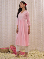 Thumbnail for Indo Era Pink Embroidered A-Line Kurta - Distacart