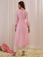 Thumbnail for Indo Era Pink Embroidered A-Line Kurta - Distacart