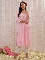 Thumbnail for Indo Era Pink Embroidered A-Line Kurta - Distacart