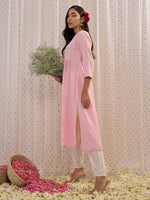 Thumbnail for Indo Era Pink Embroidered A-Line Kurta - Distacart
