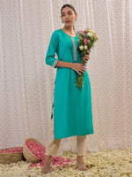 Thumbnail for Indo Era Blue Embroidered Straight Kurta - Distacart