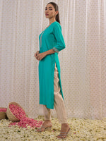 Thumbnail for Indo Era Blue Embroidered Straight Kurta - Distacart