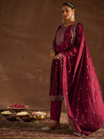 Thumbnail for Indo Era Maroon Embroidered Straight Kurta Trousers With Dupatta set - Distacart