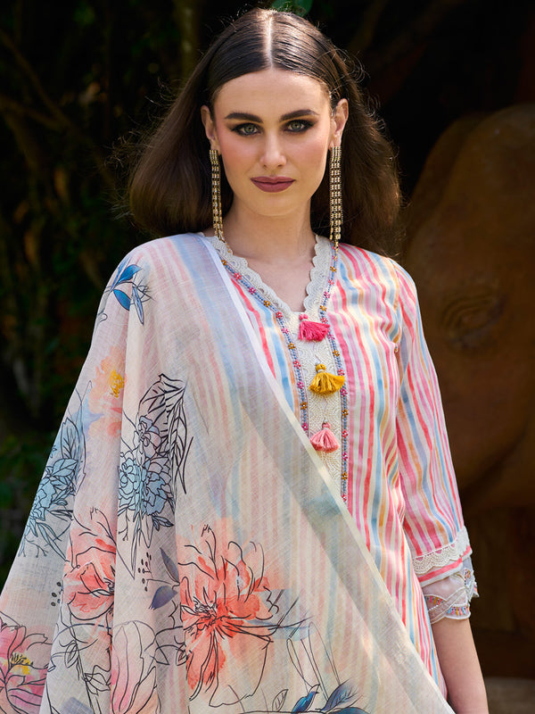 Indo Era Multi Striped Straight Kurta Trousers With Dupatta set - Distacart