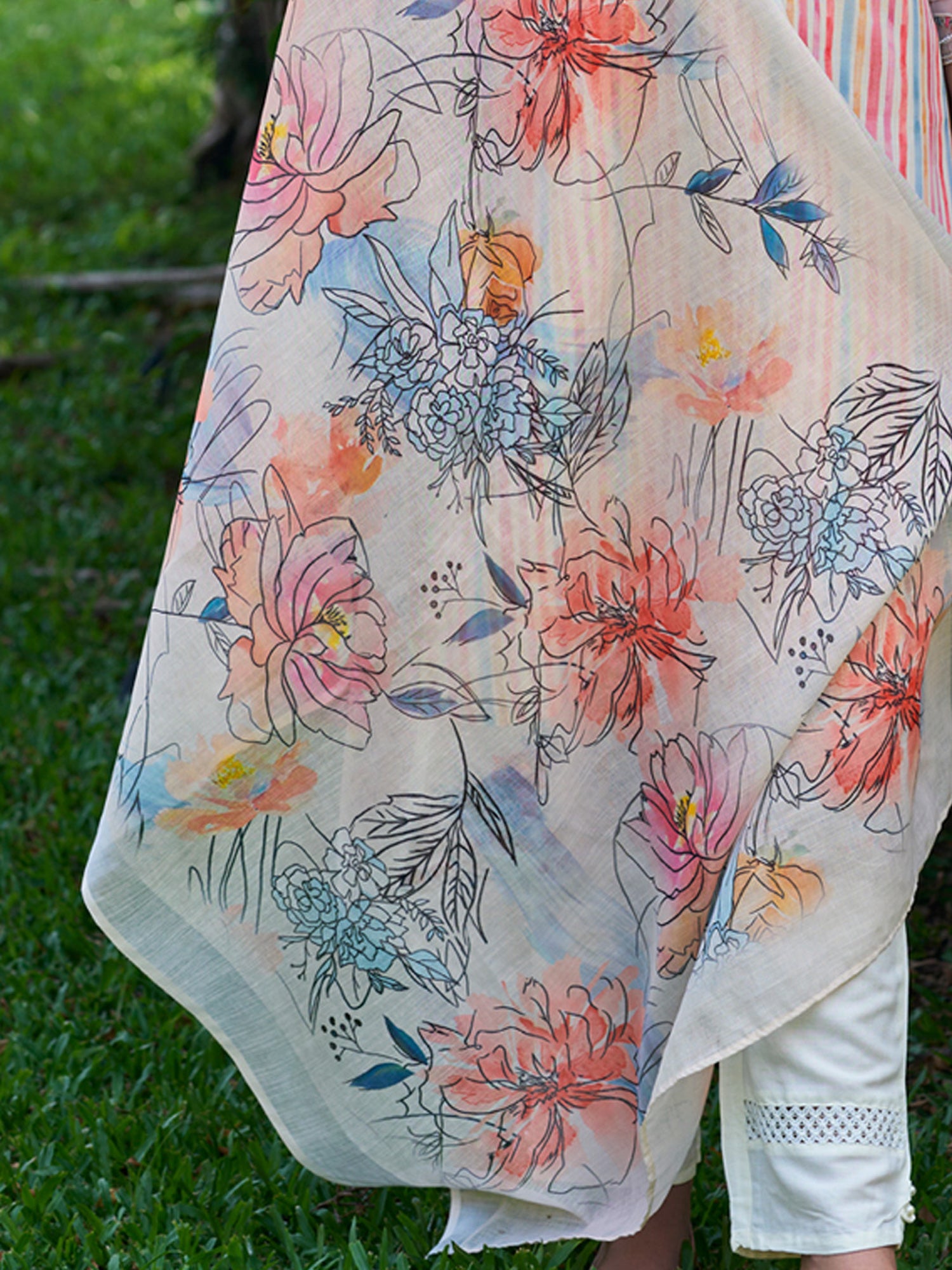 Indo Era Multi Striped Straight Kurta Trousers With Dupatta set - Distacart