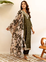 Thumbnail for Indo Era Green Embroidered Straight Kurta Salwar With Dupatta set - Distacart