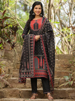 Thumbnail for Indo Era Black Printed Straight Kurta Trousers With Dupatta set - Distacart