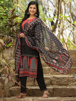 Thumbnail for Indo Era Black Printed Straight Kurta Trousers With Dupatta set - Distacart