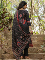 Thumbnail for Indo Era Black Printed Straight Kurta Trousers With Dupatta set - Distacart