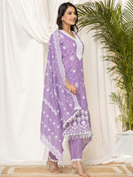 Thumbnail for Indo Era Lavender Embroidered Straight Kurta Trousers set - Distacart