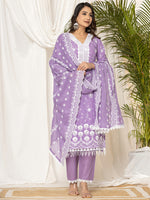 Thumbnail for Indo Era Lavender Embroidered Straight Kurta Trousers set - Distacart