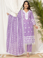 Thumbnail for Indo Era Lavender Embroidered Straight Kurta Trousers set - Distacart