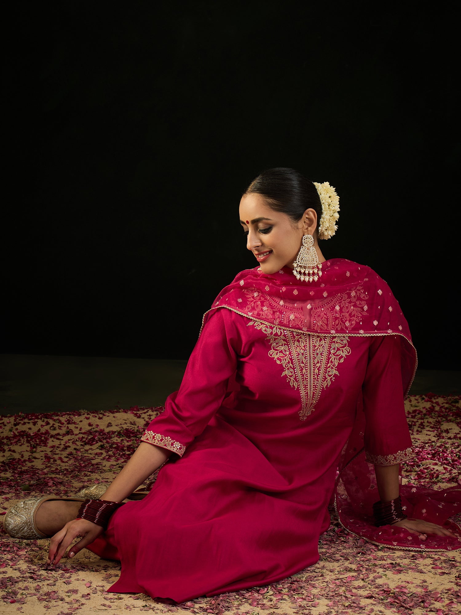 Indo Era Pink Embroidered Straight Kurta Trousers With Dupatta set - Distacart