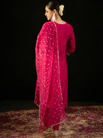 Thumbnail for Indo Era Pink Embroidered Straight Kurta Trousers With Dupatta set - Distacart