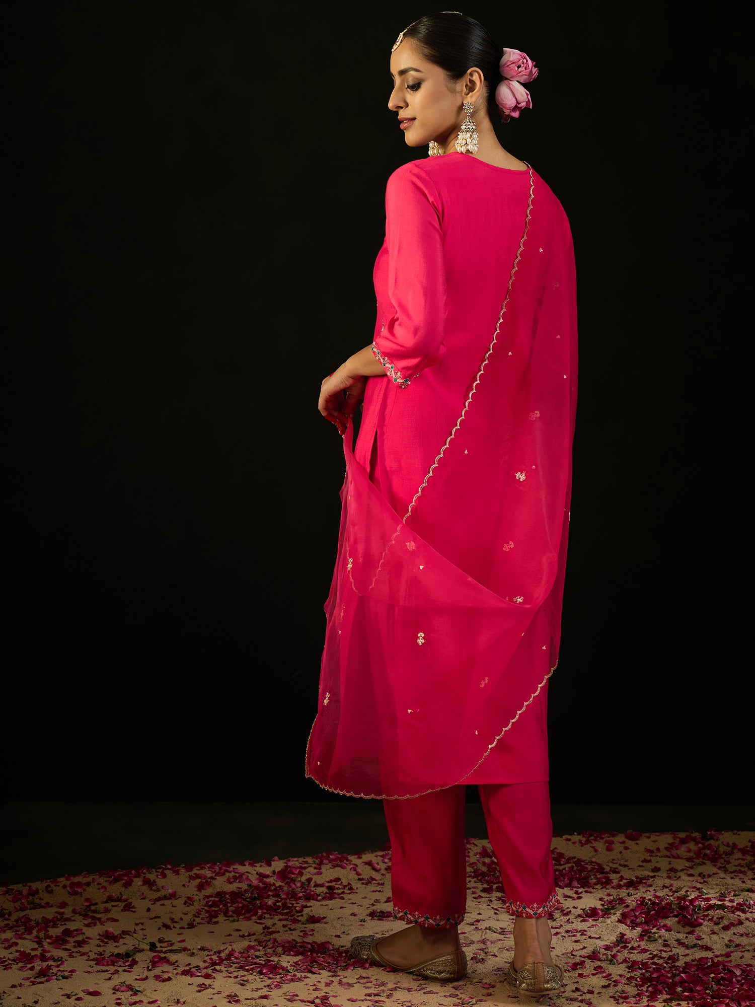 Indo Era Pink Embroidered Straight Kurta Trousers With Dupatta Set - Distacart