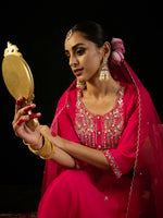 Thumbnail for Indo Era Pink Embroidered Straight Kurta Trousers With Dupatta Set - Distacart