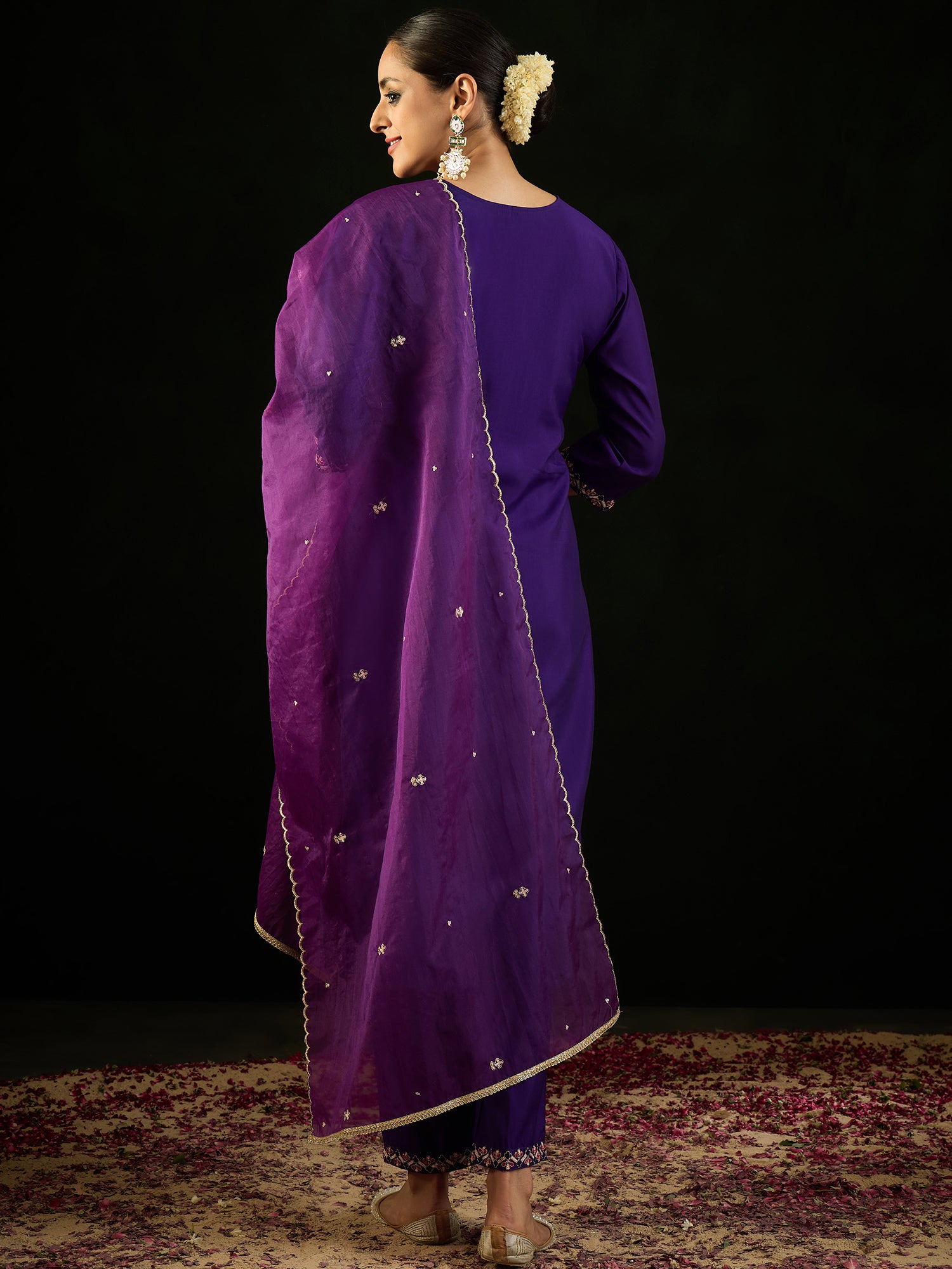 Indo Era Purple Embroidered Straight Kurta Trousers With Dupatta Set - Distacart